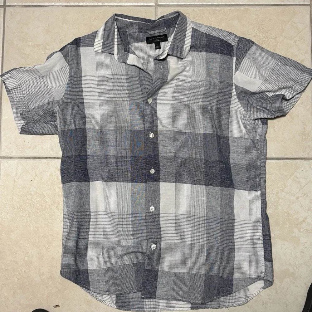 Banana Republic Shirt‎ Mens Large Blue Plaid Camp Casual Summer Beach